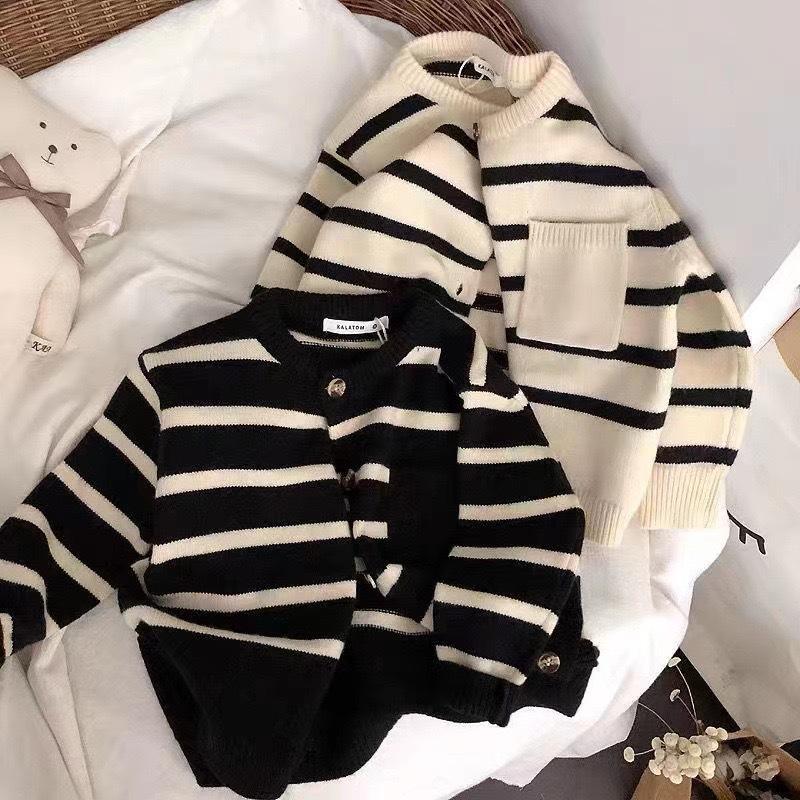 South Korea Children's Wear Children's Soft Waxy Striped Sweater Cardigan Baby Boys and Girls Spring and Autumn All-match Western-style Knitted Jacket Trendy