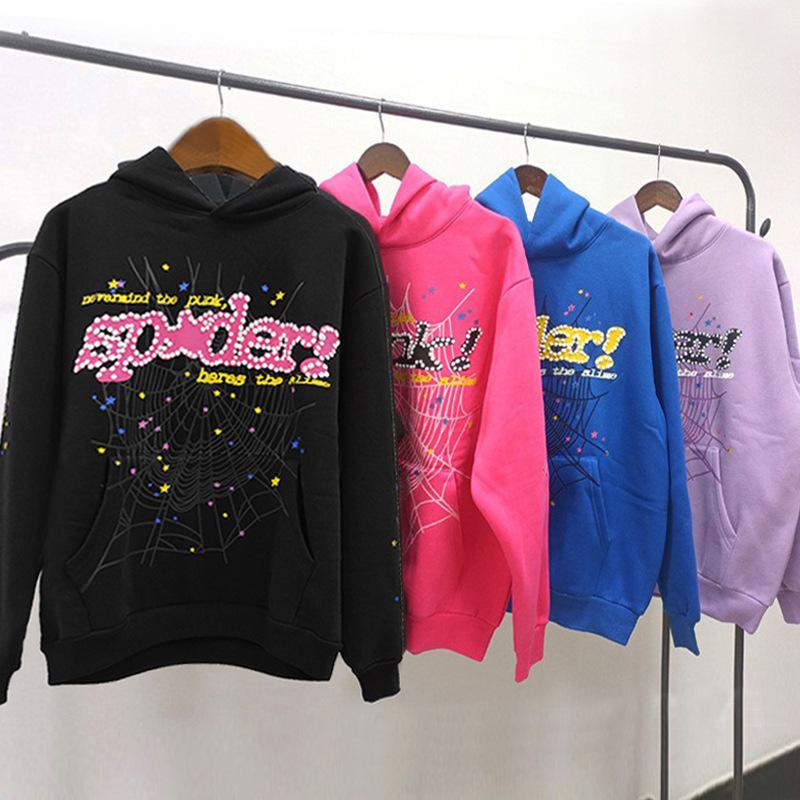 Overseas original blockbuster 450G thick cake velvet sweater hoodie men's foam print spider Sp5der hoodies
