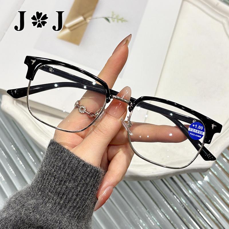 Men's Large-Frame Retro Eyebrow-Shaped Blue Light Blocking Reading Glasses, High-Definition Smart Zoom Presbyopic Glasses, Reading Glasses, Non-Prescription Glasses