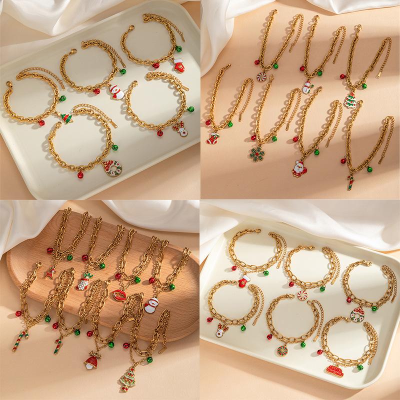 Cross-border Christmas reindeer stainless steel bracelet, unisex, niche, lightweight luxury, Halloween wreath, snowflake, and bell design, titanium steel jewelry