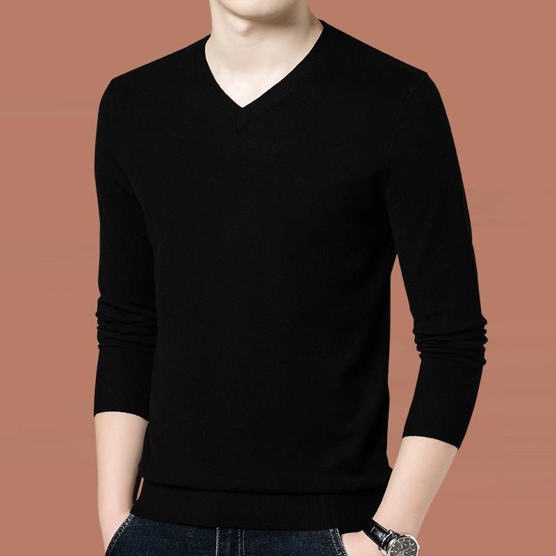 Cashmere Sweater Men's V Neck Thin Bottoming Sweater Autumn and Winter Middle-Aged Sweater Sweetheart Neck Cashmere Sweater Round Neck Black