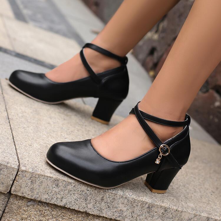 Ol Commuter Shoes, New Spring and Autumn Styles, Round-Toe Shallow-Mouth Single Shoes, Women's Chunky Heel Mary Jane Shoes, Export Cross-Border Large Size High Heels