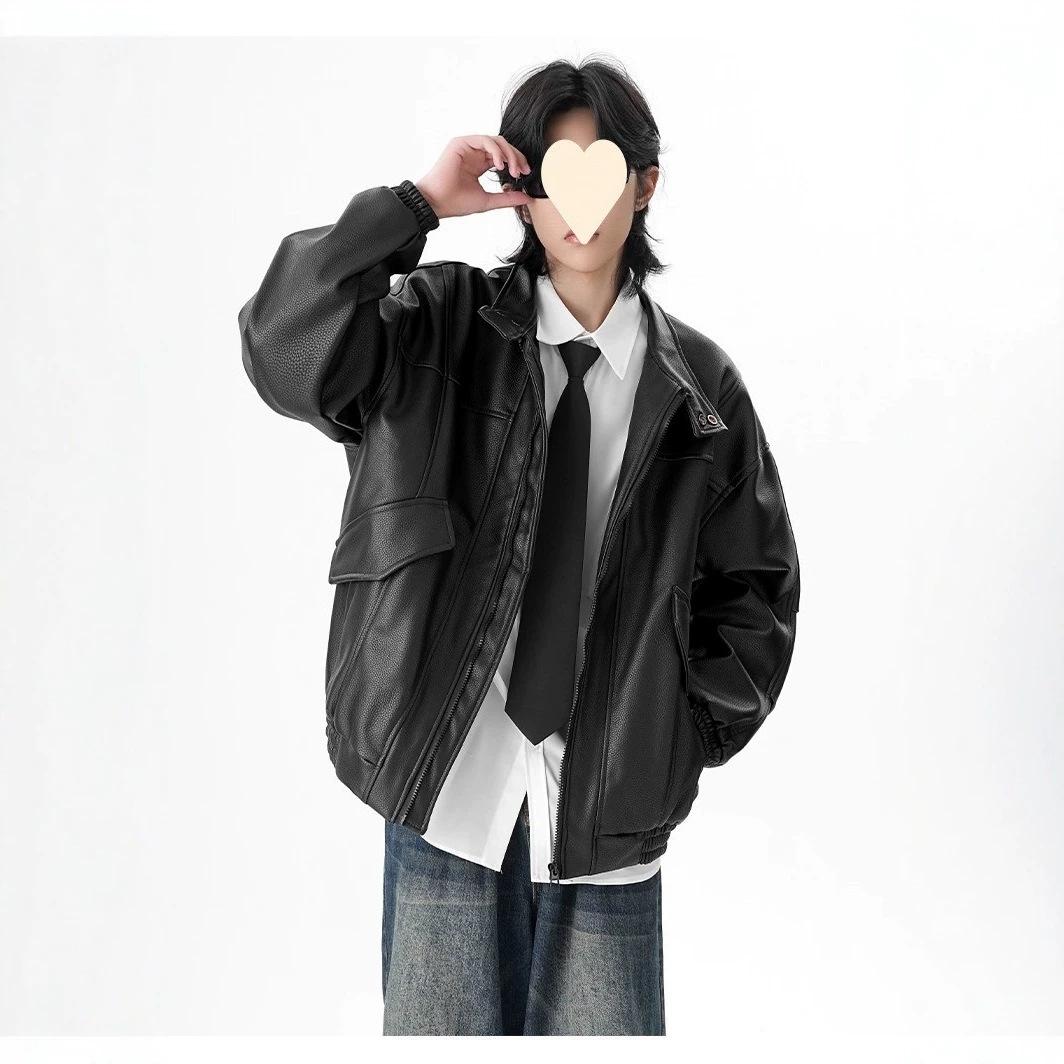 American-style retro leather jacket for men, new autumn/winter collection, trendy and stylish, loose-fitting, casual, versatile, and suitable for various outfits, like a bomber or biker jacket