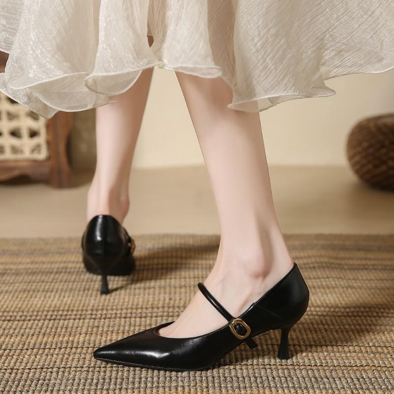 Versatile Commuter Mary Jane Shoes for Women, Trendy Single Shoes, Stiletto High Heels, Pointed Toe, Popular Model 2026, Black Platform Shoes