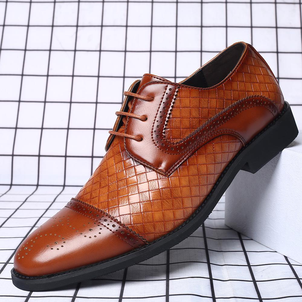 2025 New Men's Plaid Casual Leather Shoes Fashion Stitching Lace-up plus size Men's Shoes Cross-border Foreign Trade Shoes