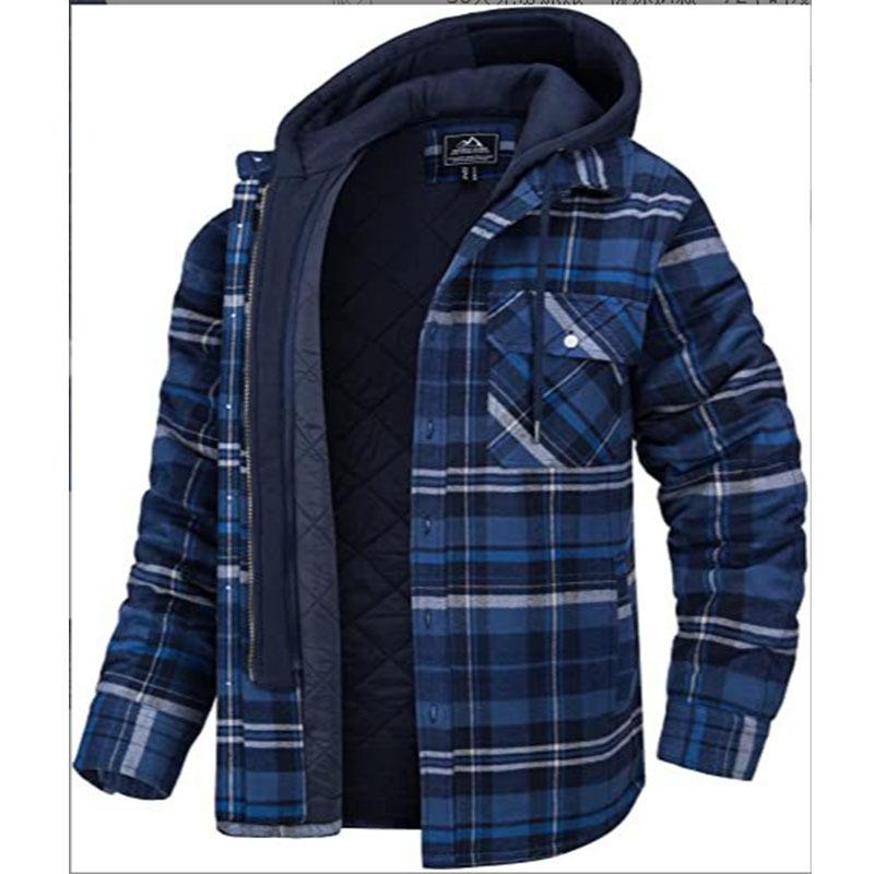 2026 European and American Autumn and Winter Men's Thick Cotton Jacket, Plaid Hooded Loose Coat, Celebrity Style, High-End Casual