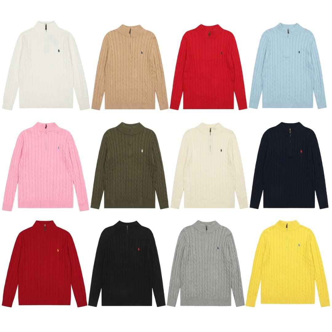 Ralph Lauren Small Pony Logo Half-Zip Cable Knit Sweater for Women, Loose and Casual Style, Solid Color Versatile Autumn and Winter Knit Top