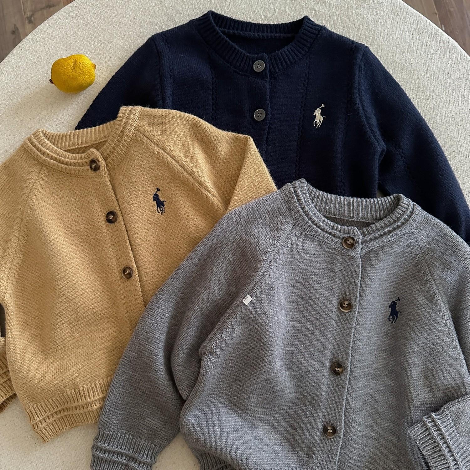 Boys' Sweater Cardigan Spring and Autumn New Baby Casual Sweater Tops Children's Clothing Small and Medium-Sized Children's Round Neck Tops