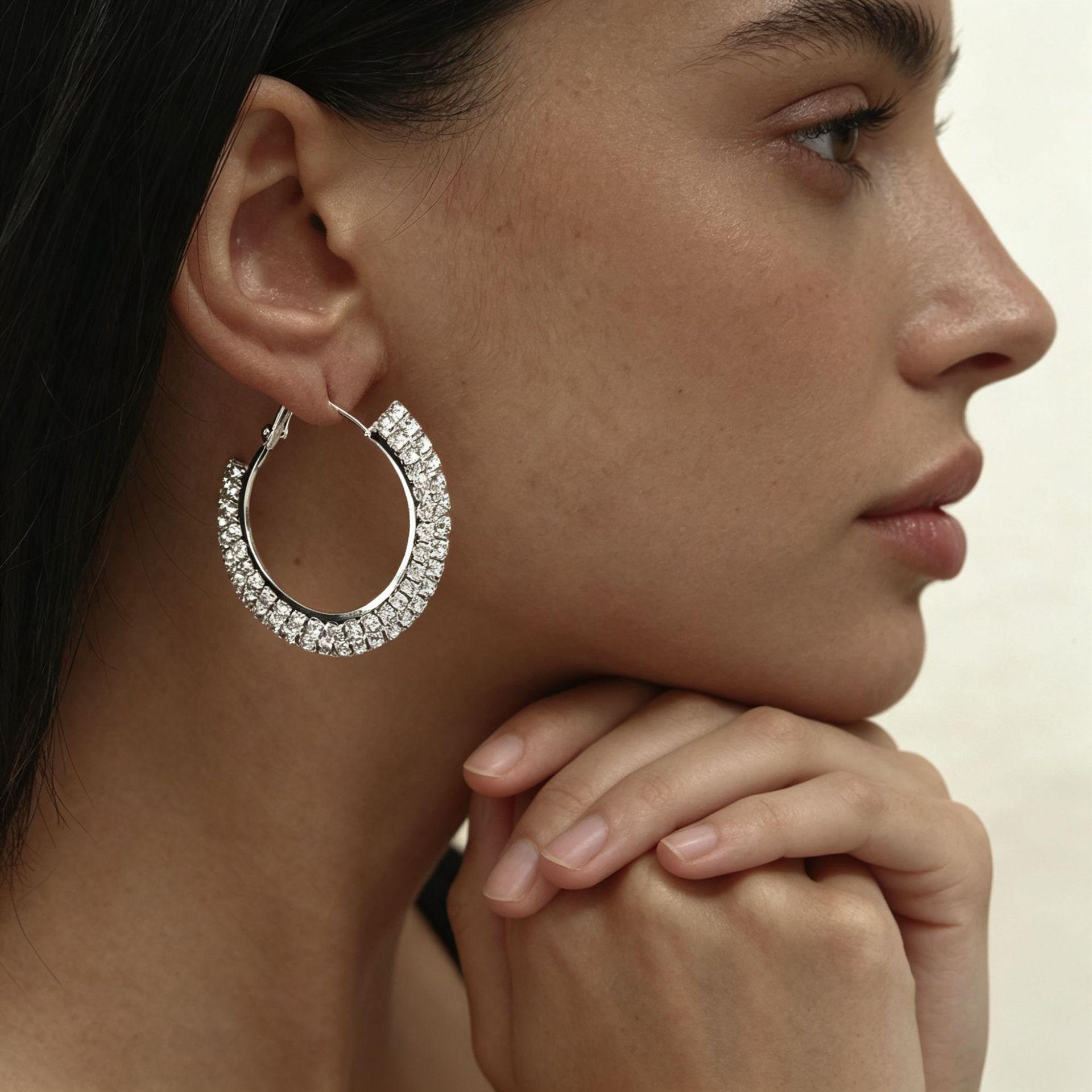 Foreign Trade Hot-Selling European and American Exaggerated Diamond-Encrusted Double-Row Large Hoop Street Dance Hiphop Earrings Earrings Bridal Earrings Wholesale