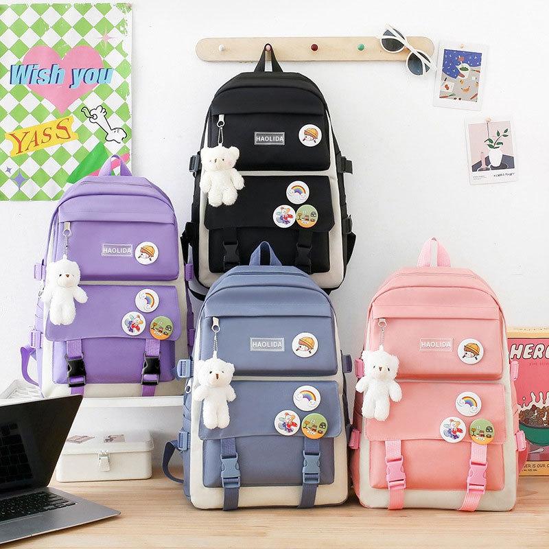 Student Schoolbag Small Fresh Style Campus Style Fashionable Backpack Four-piece Set Korean Style Casual Lightweight Travel Computer Backpack