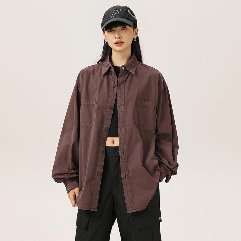 Wholesale Retro Loose Men's and Women's Casual Shirt Men's Washed Long Sleeve Shirt Super Loose Top Shirt Jacket