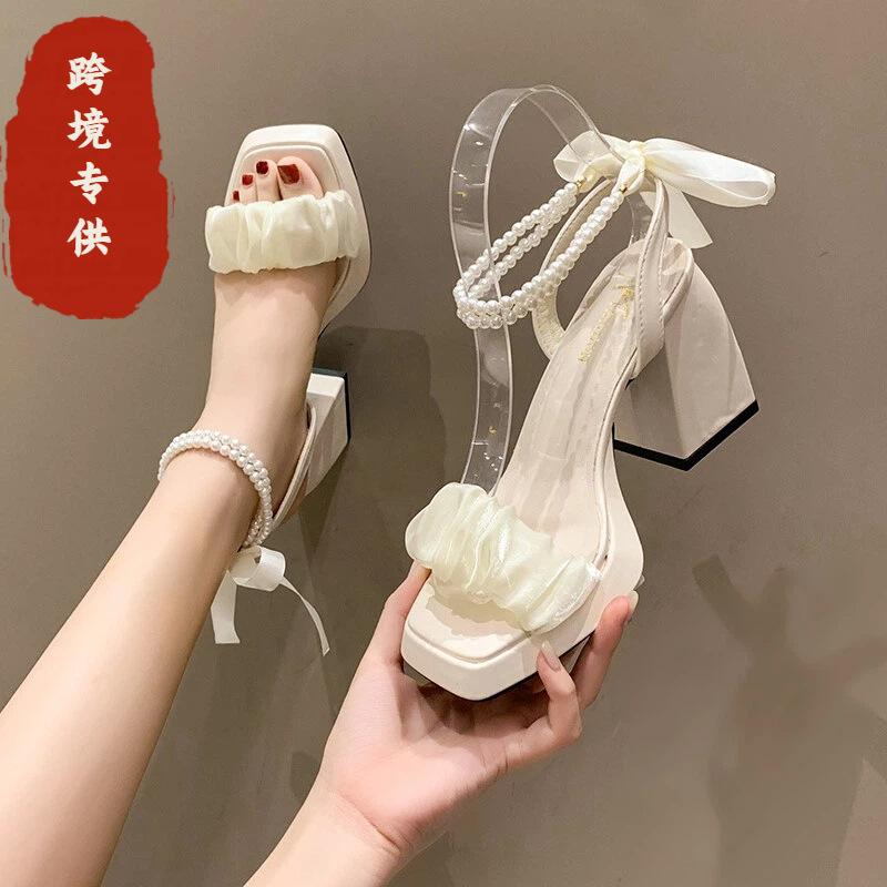 Foreign trade white French fairy-style chunky high-heeled sandals for women, 2026 new summer height-increasing versatile sandals