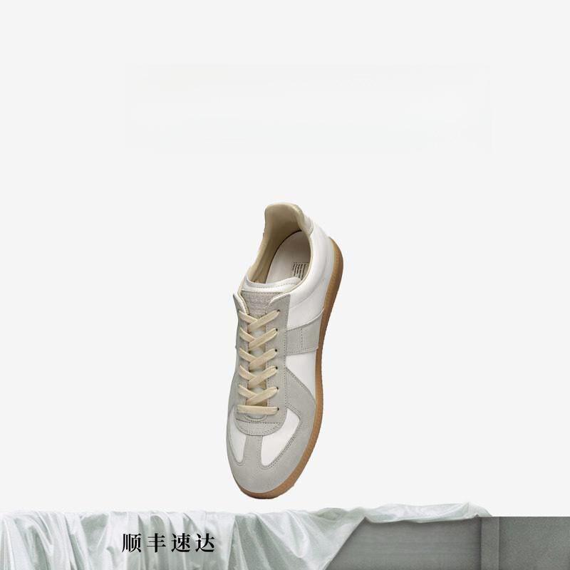 German Training Shoes Margiela Color-Blocked Genuine Leather Flat Sneakers Women's Sports Casual Versatile Couple Shoes Unisex High-Top Version