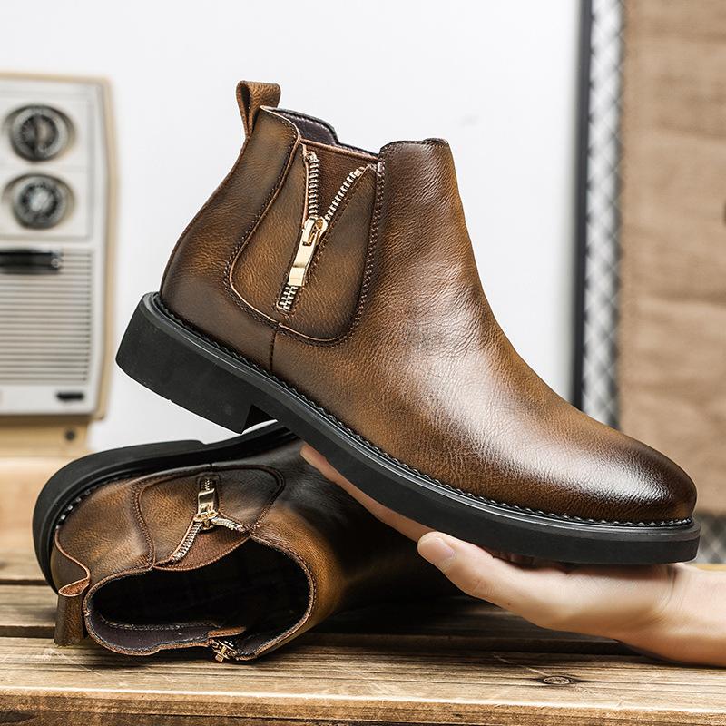 New Men's Chelsea boots slip-on business high-top casual short boots genuine leather European Martin boots one-piece delivery