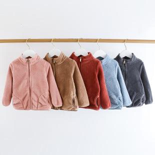 Children's Thickened Flannel Jacket, Boys' Fleece Clothing, Baby Jacket, Girls' Coral Fleece Stand-Collar Cardigan Top