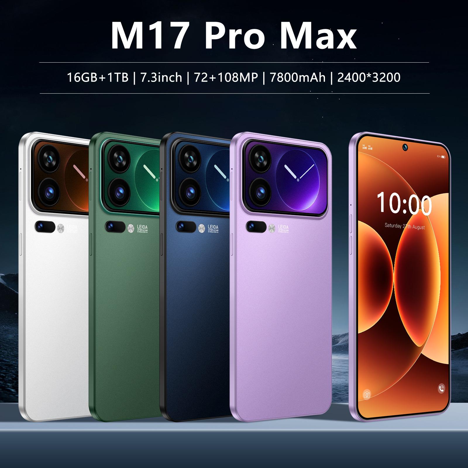 Cross-Border M17 Pro Max Mobile Phone 16+1t Android Smart Phone 7.3inch Large Screen Factory Direct Sales Can Be Shipped on Behalf of Others