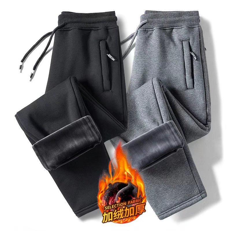 Winter Men's Fleece-Lined Thickened Casual Jogger Pants Simple Youth Large Size Loose Warm Cold-Proof Men's Sports Trousers