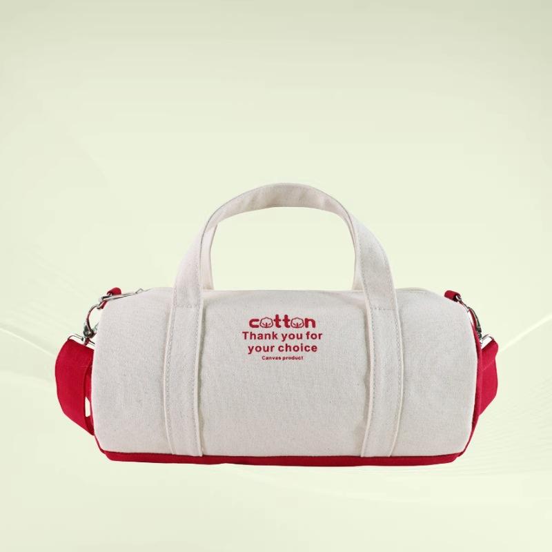 Manufacturer Customized Canvas Travel Bag, Shoulder Crossbody Cylindrical Fitness Bag, Contrasting Color Small Travel Bag, Customized Logo