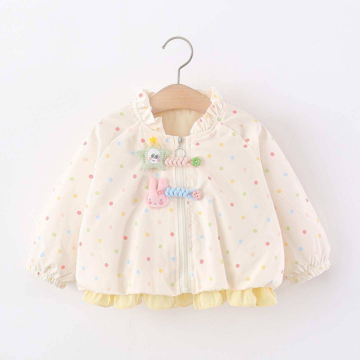 Girls' children's clothing, spring and autumn jacket, sweet cartoon polka dot coat for baby girls, toddler outerwear