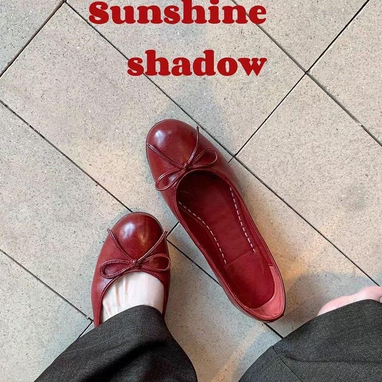 Sheepskin Version ~ Grape Mom's Same Style Niche Classic Oil Wax Small Round Toe Bow Commuter Pumps for Women