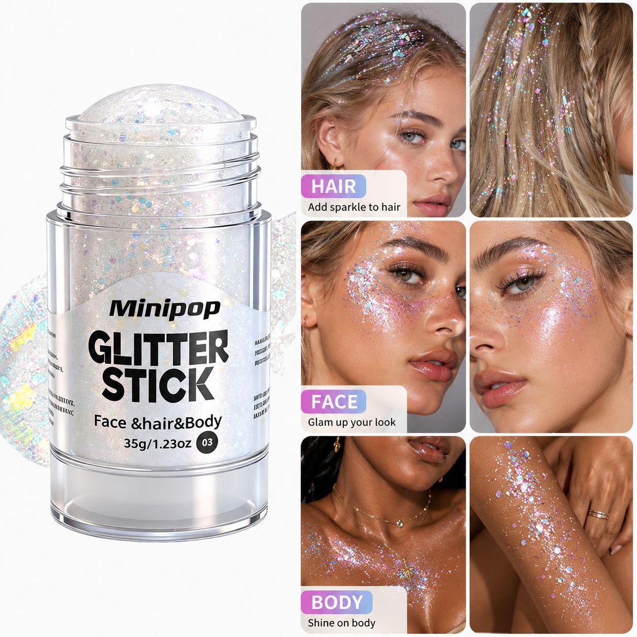 Cross-Border Minipop Body Painting Hair Wax Stick Face Star Glitter Eyeshadow Festival Stage Makeup Amazon