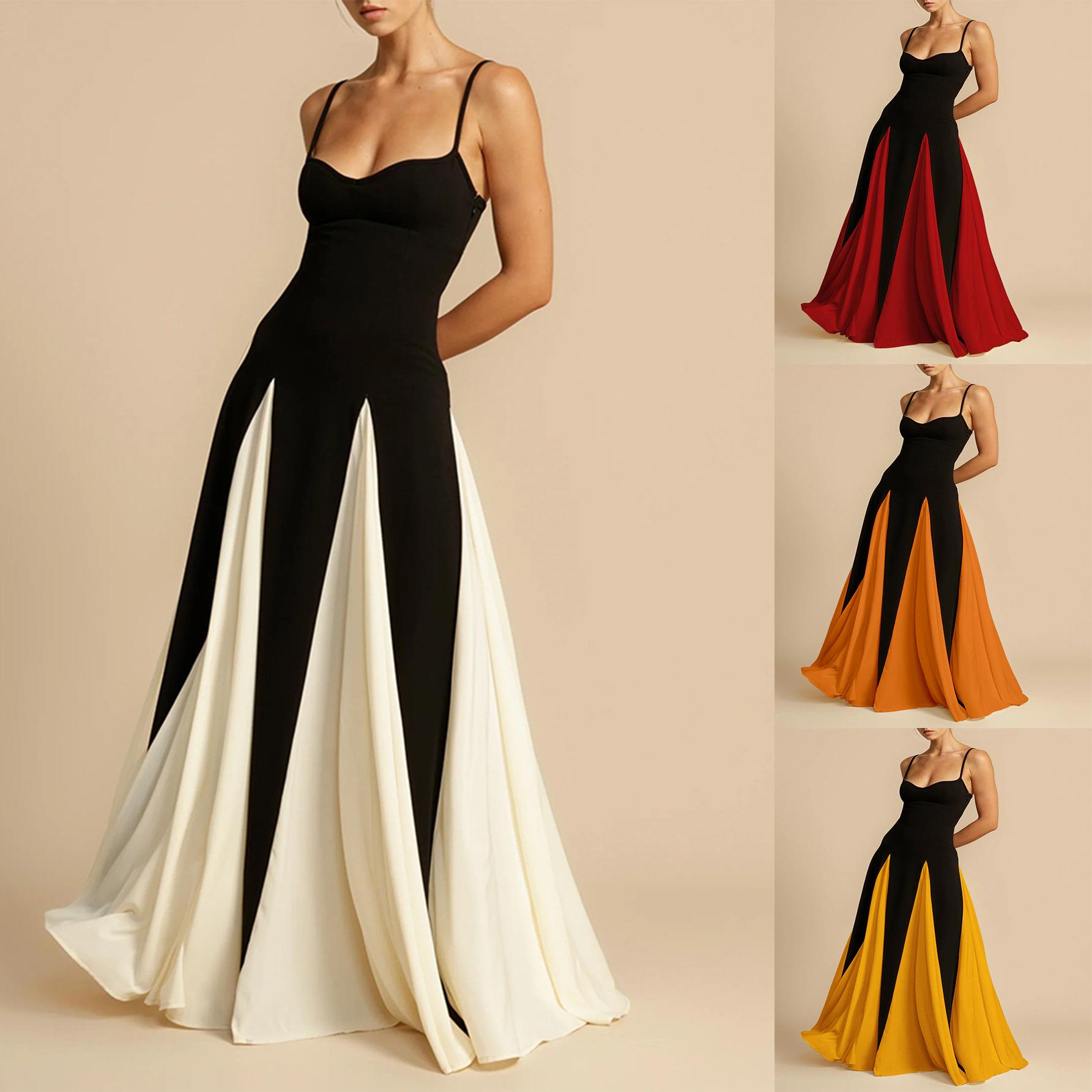 Cross-border Elegant Fashion Sexy Nightclub Trend Shoulder Stitching Large Skirt Sling dress Women's Evening Dress