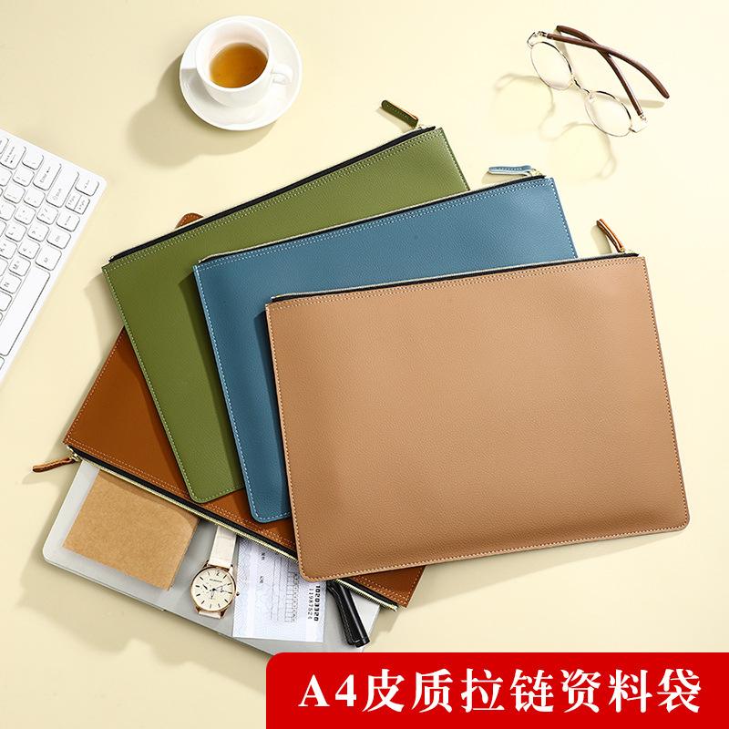 Pu Leather Imitation Water Multifunctional Zipper Information Bag Learning Office Stationery Storage Bag Office Document Bag