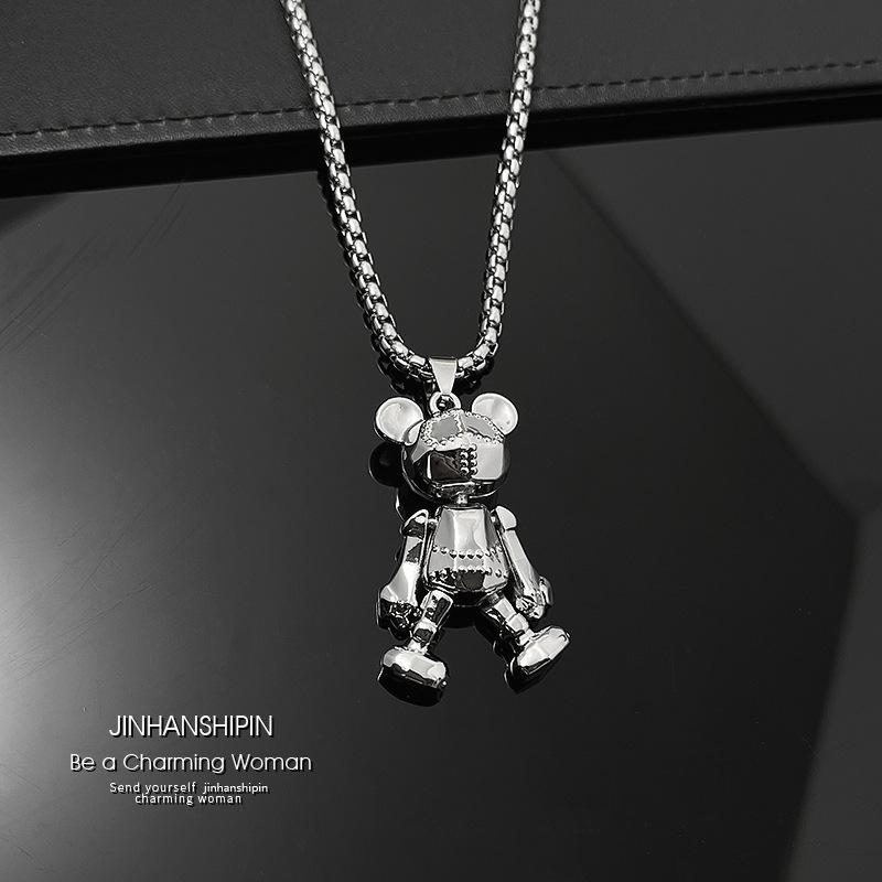 Four Limbs Movable Bear Necklace Men's Trendy Hip-Hop Punk Couple's Long All-Match Woolen Chain Cyber Celebrity Pendant Accessories