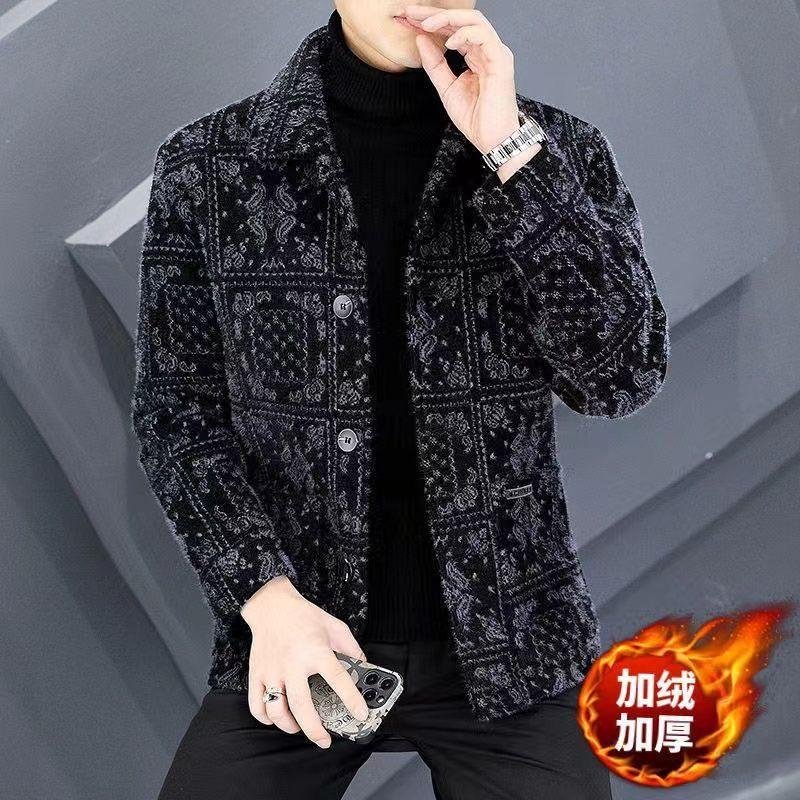 European and American Autumn and Winter Jacket Youth Short Men's Wear Slim Fit fleece-lined Thickened Windbreaker Jacket Warm Wool Coat for Men