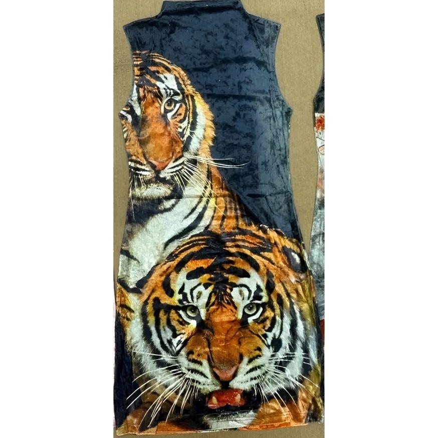 New Chinese-style retro velvet dress with double tiger head print, improved cheongsam design, sleeveless, stand-up collar, slimming, unique and niche summer dress