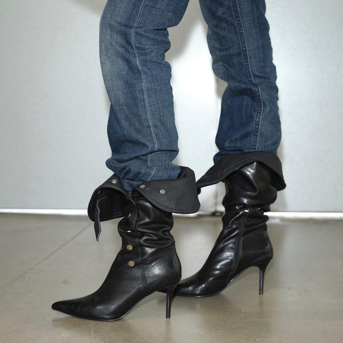European and American style sexy women's foldable two-way button stacked boots, 2026 autumn new pointed toe stiletto long boots