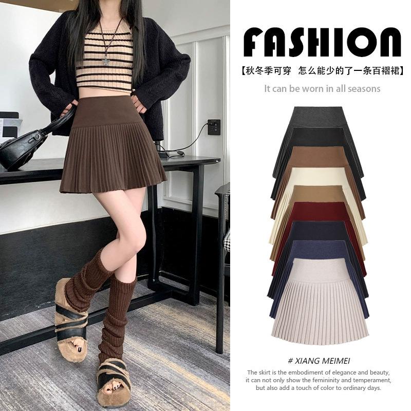 Xiang Mei Mei 2025 New Small Pleated High Waist Suit Material Pleated Skirt Spring and Autumn Short Skirt Woolen Pleated Skirt