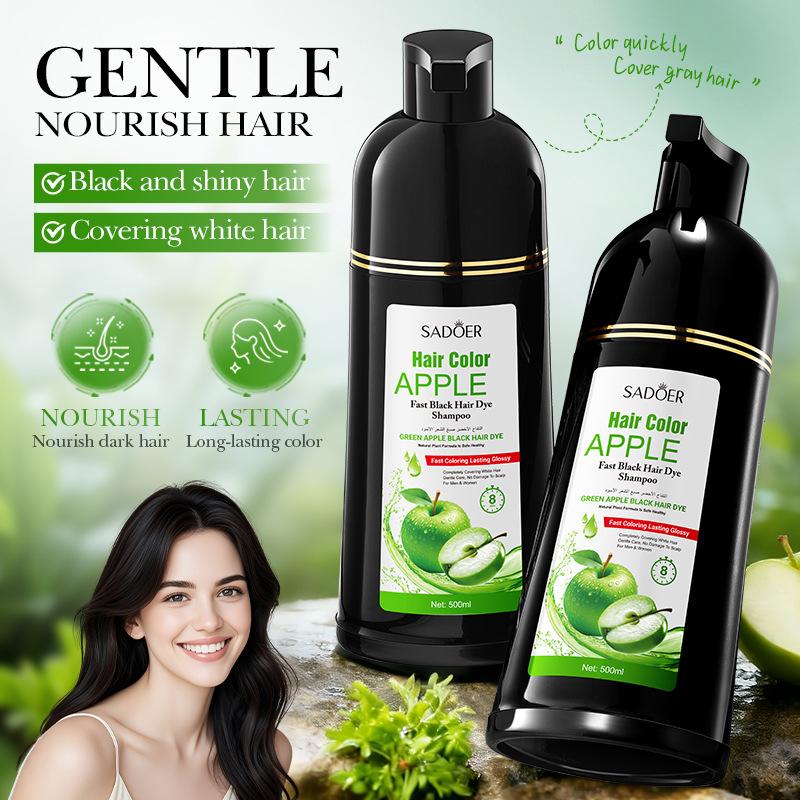 SADOER Green Apple Black Hair Dye (Natural Black) 500ml for Men and Women, No-bleach, for Cross-border Foreign Trade