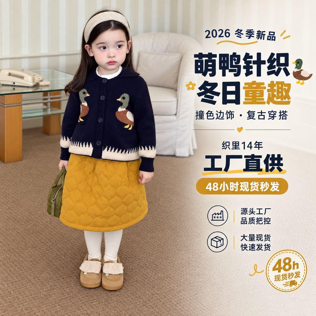 Girls' Sweater Korean Style Fashionable Knitwear for Toddlers 26 Autumn/Winter New Style Baby Girl Artistic Style Top Jacket