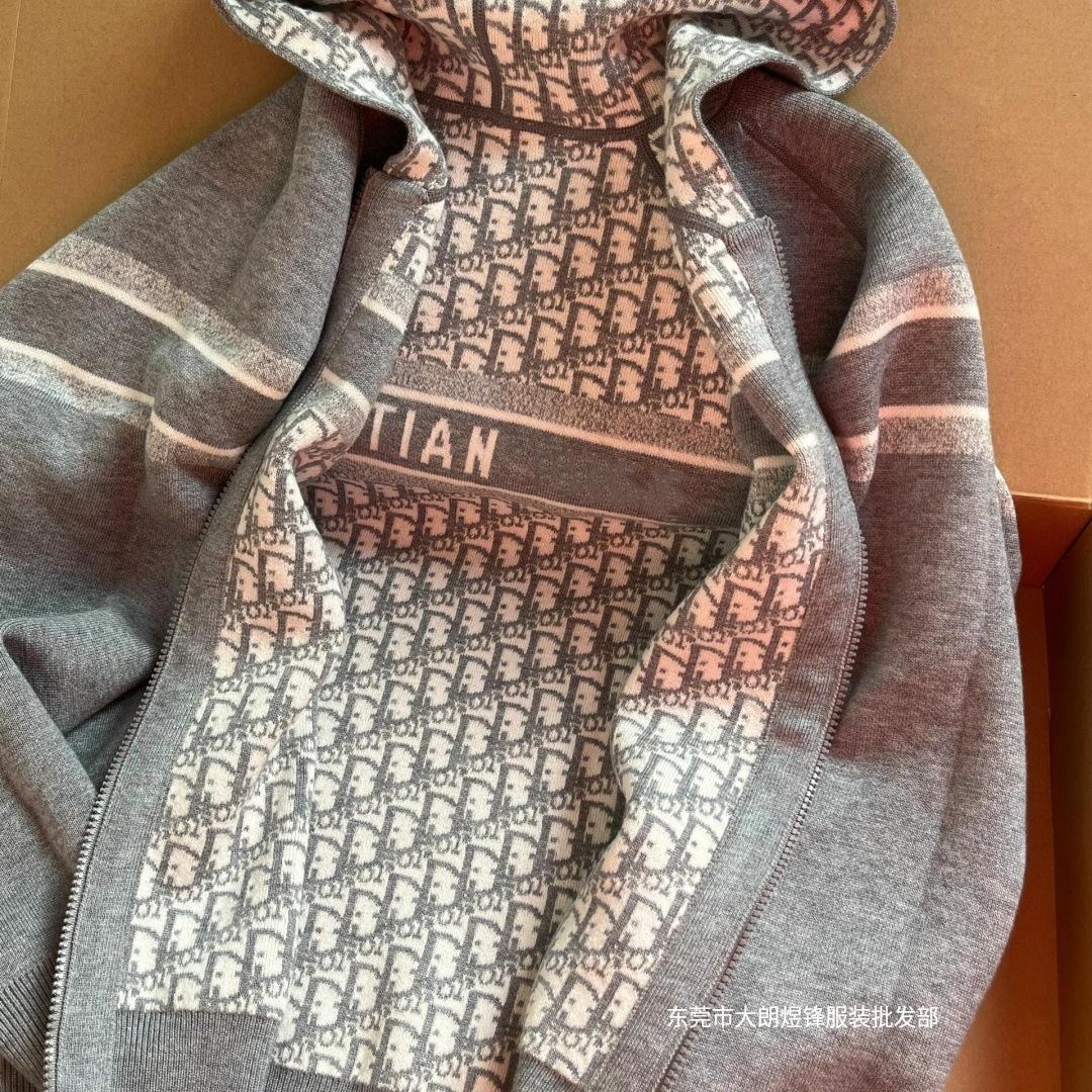Dior High-End Version Cd 2026 Autumn/Winter Reversible Monogram Letter Knit Wool Cardigan Jacket Unisex