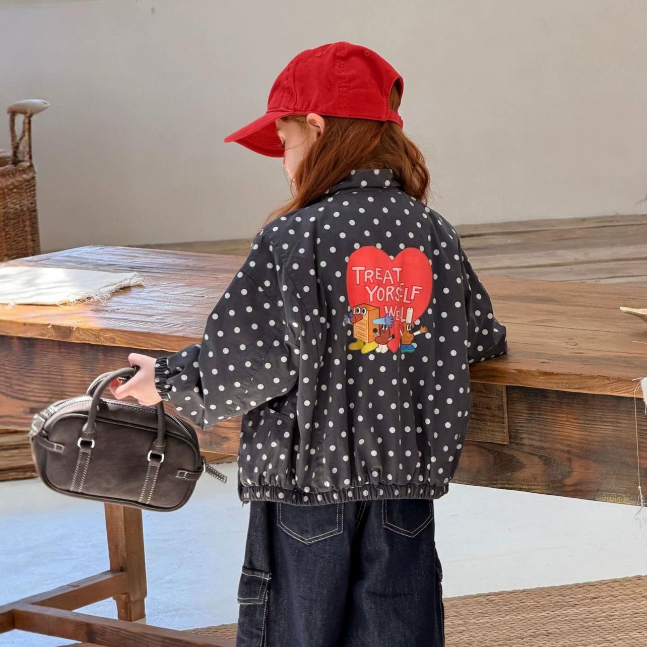 Girls' Jacket 2026 Spring and Autumn New Korean Style Children's Polka Dot Print Jacket Baby Zipper Baseball Coat Top