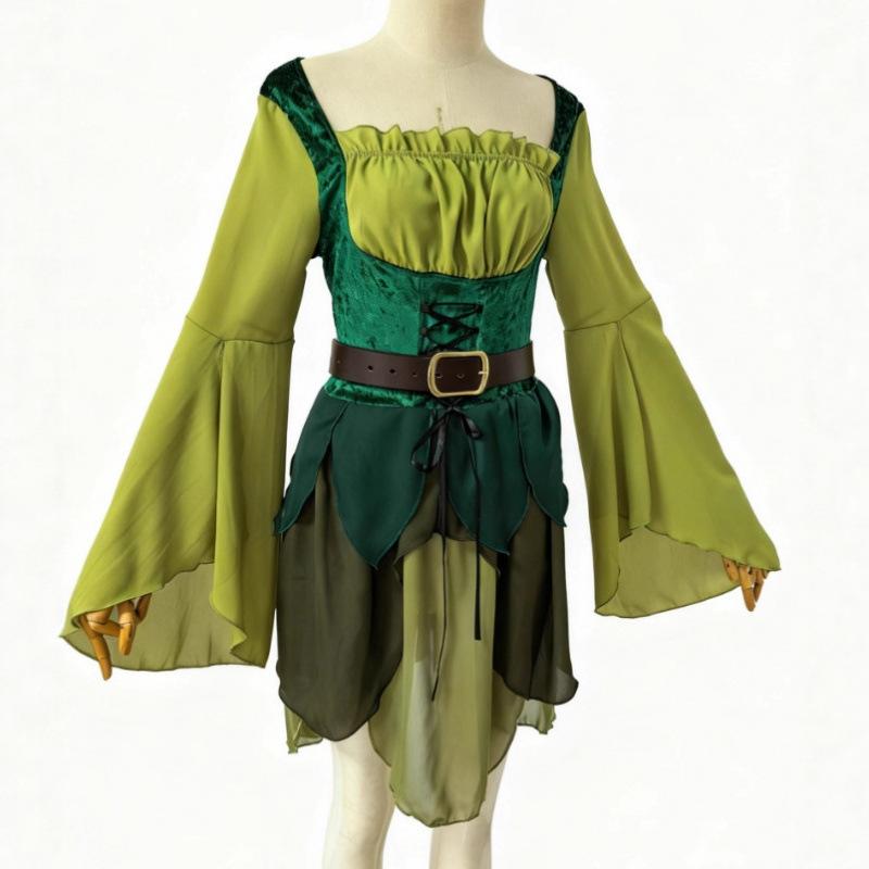 Women's Elf Medieval Wizard of Oz Magic Elf Dress Halloween Cosplay Costume