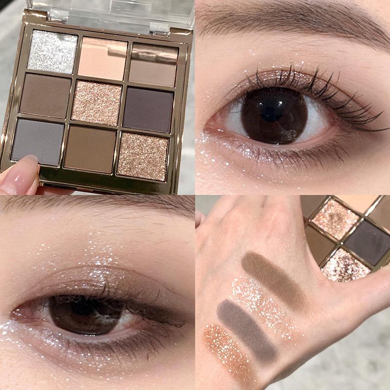 tingphe Oatmeal Nine-Color Eyeshadow Palette Matte Pearlescent Fine Shimmer Pure Desire Milk Tea Color Low Saturation Earth Tones Eyeshadow