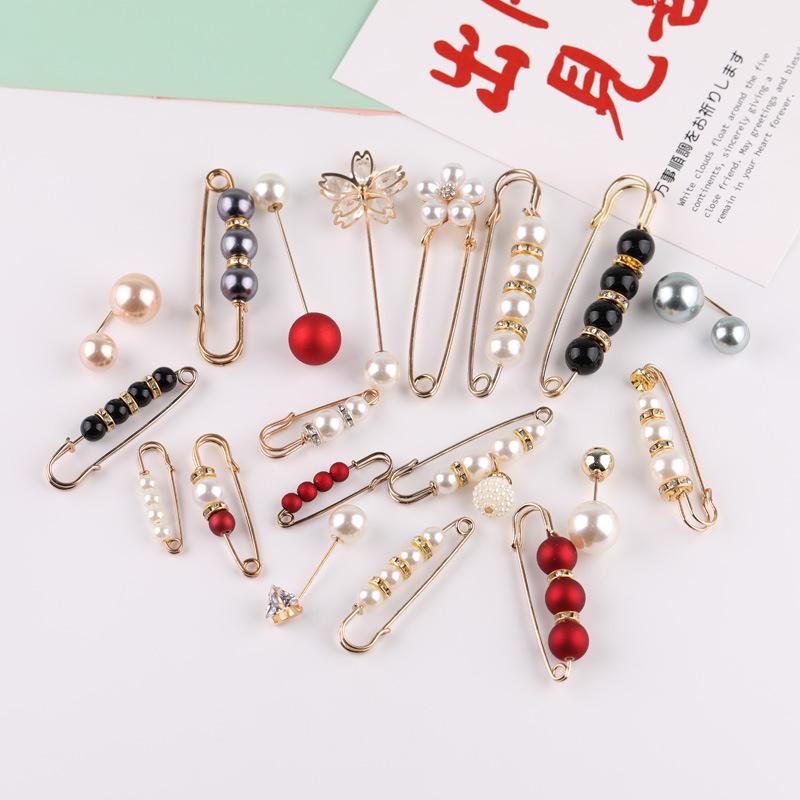 Tight waist skirt adjustable anti-light kc gold brooch fixed clothes waist trouser waist change small pin Pearl