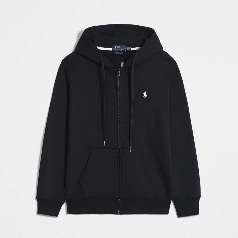 Autumn and winter fleece-lined men's hooded sweatshirt with pony embroidery, solid color, loose fit, large size, men's Polo jacket