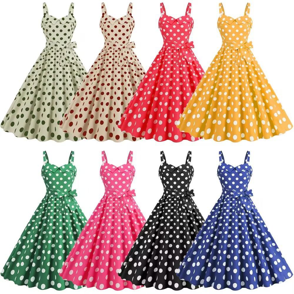Cross-border New Barbie Performance Stage Women's Sexy Sling Belt Wrap Chest Polo Dot Printing Vintage Large dress