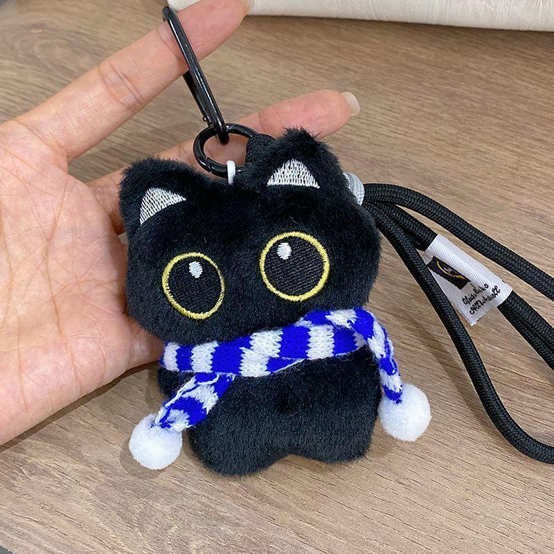 Blue White Scarf Black Cat