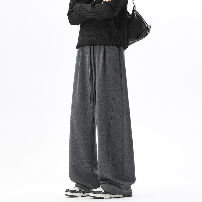 Summer Diagonal Cut Curved Hem Sweatpants for Men, Summer Cleanfit Trendy Brand Sports Long Pants, Straight-Leg Coffee Color Casual Pants