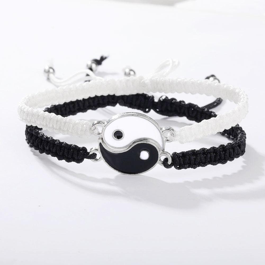 Amazon's New Bagua Diagram Tai Chi Braided Bracelet for Women, Retro Black and White Couple Beaded Hand Jewelry