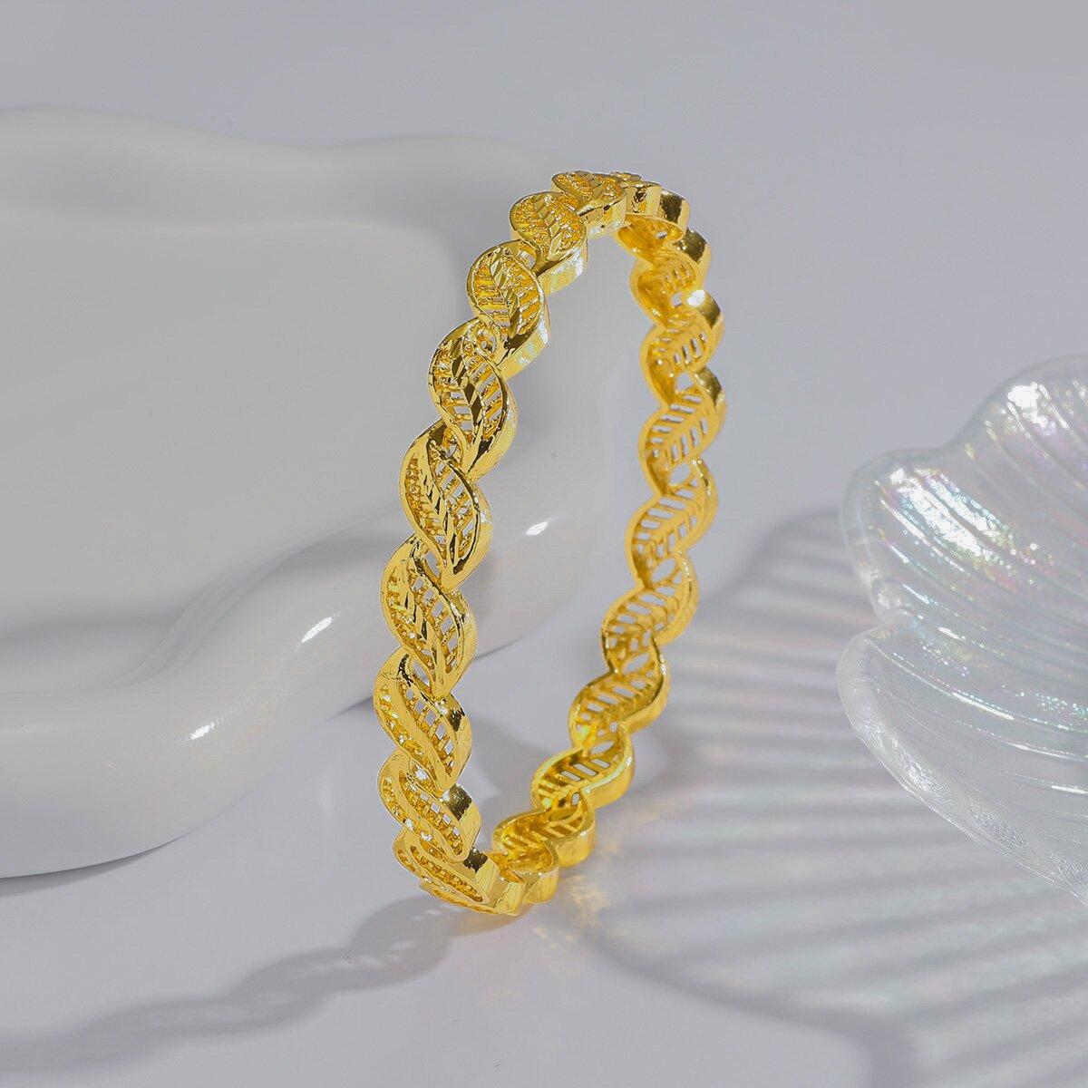 Cross-Border Middle East Dubai Copper-Plated 24K Gold Fashion Sweet Hollow Pineapple Bracelet Bridal Bangle Wholesale National Style