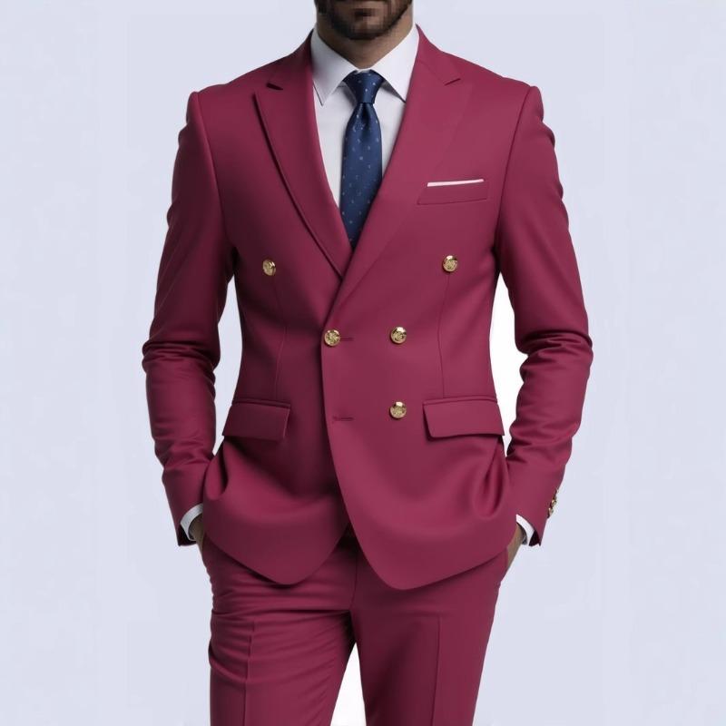 Double-Breasted Casual Suit Jacket Men's Spring & Fall High-End Slim Business Formal Wear Texture Double Slit Single-Piece Suit