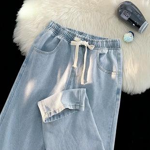 2026 Spring New Cross-Border Elastic Waist Jeans for Men, American Retro Casual Pants, Loose Straight-Leg Trousers