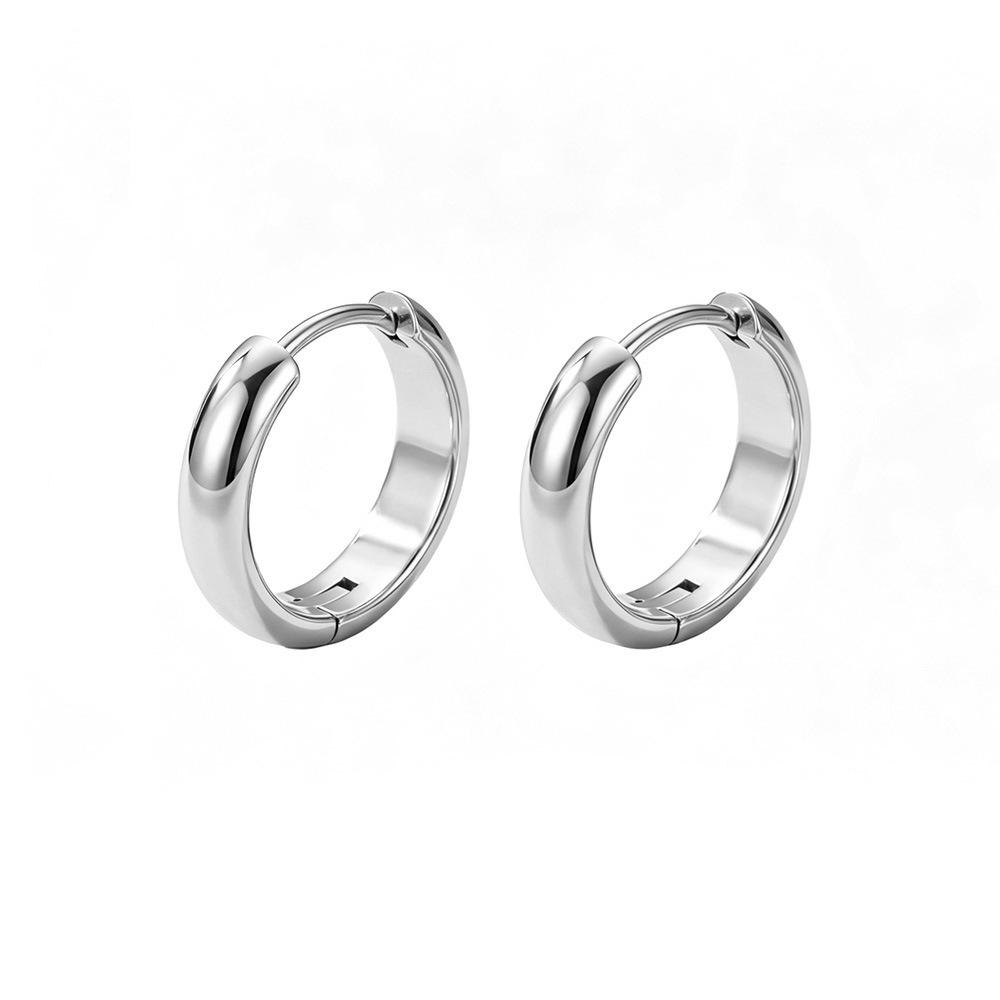 In-stock titanium steel earrings for women, simple wide plain black earrings, men's cool and stylish ear cuffs, unique ear studs, trendy style