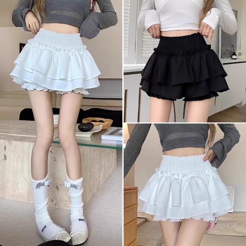 Black Pleated Skirt for Women, Summer Ballet Style Cake Skirt, High-Waisted Slimming Look A-Line Skirt, Anti-Exposure Shorts Skirt