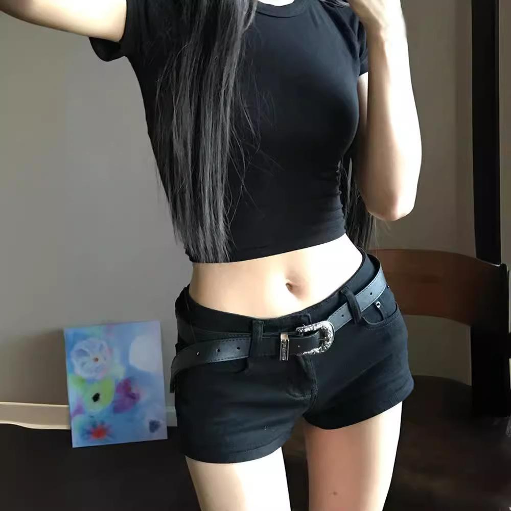 Black low waist Denim shorts women's summer hip light subculture hot pants American hot girl elastic pants wholesale